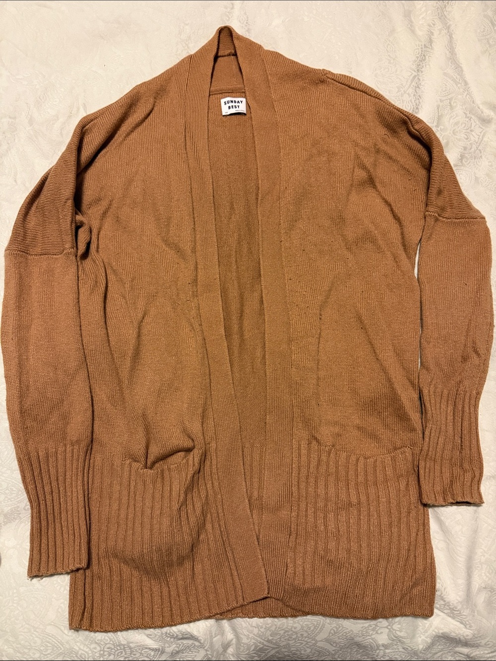 Sunday Best Open-Front Tan/Brown Cardigan Sweater